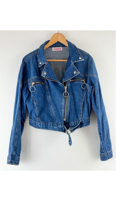 Mavi kemerli kot ceket