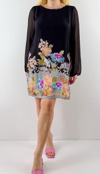 Kolları şifon çiçek desenli elbise