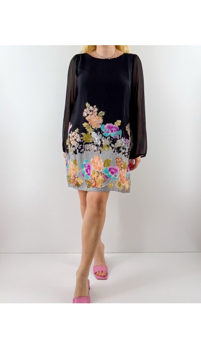 Kolları şifon çiçek desenli elbise