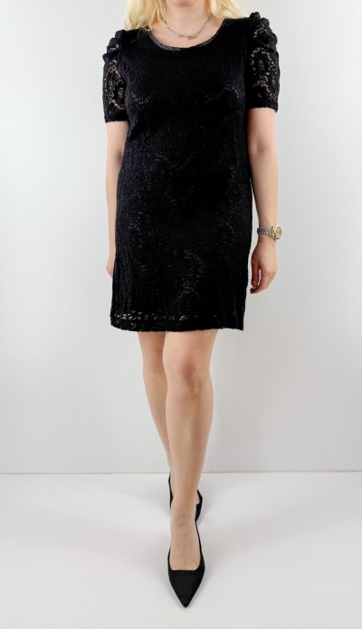 Siyah dantel midi boy elbise