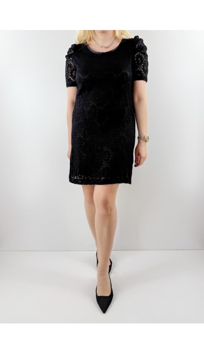 Siyah dantel midi boy elbise