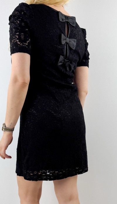 Siyah dantel midi boy elbise