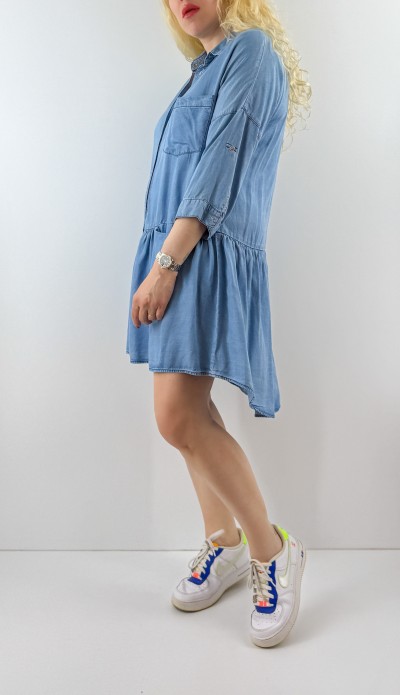 Kot asimetrik denim elbise