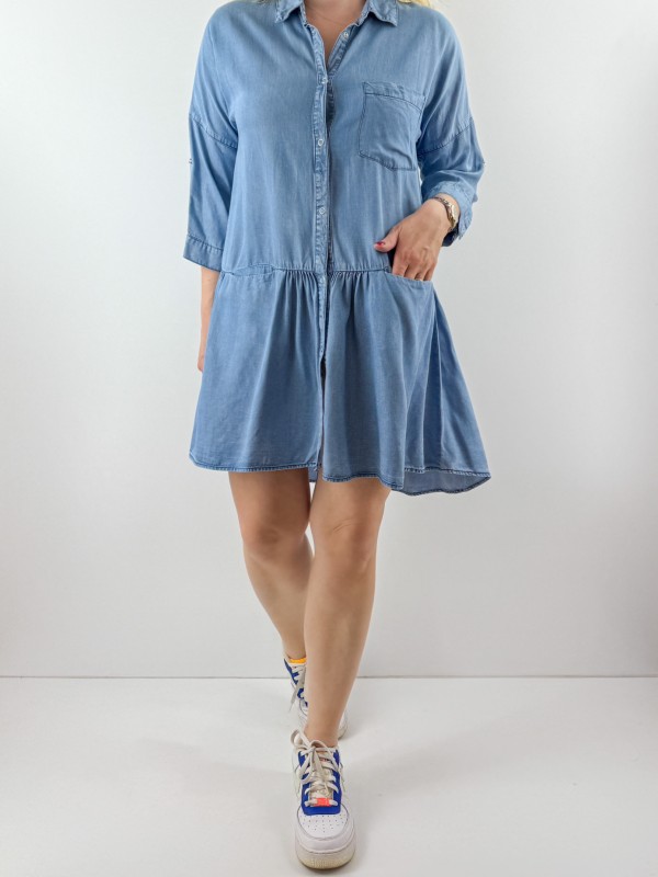 Kot asimetrik denim elbise