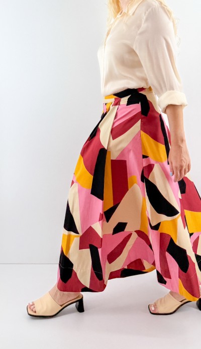 Geometrik desen maxi poplin etek