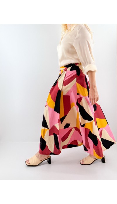 Geometrik desen maxi poplin etek