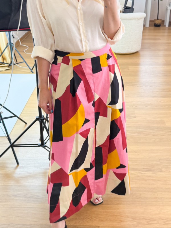 Geometrik desen maxi poplin etek