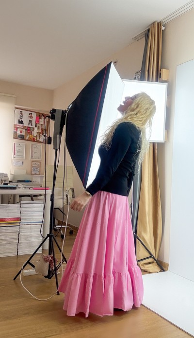 Pembe kloş maxi etek