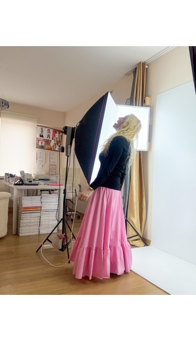 Pembe kloş maxi etek