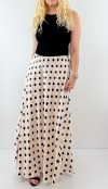 Polka dot creme color sateen maxi skirt