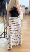 Polka dot creme color sateen maxi skirt