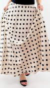Polka dot creme color sateen maxi skirt