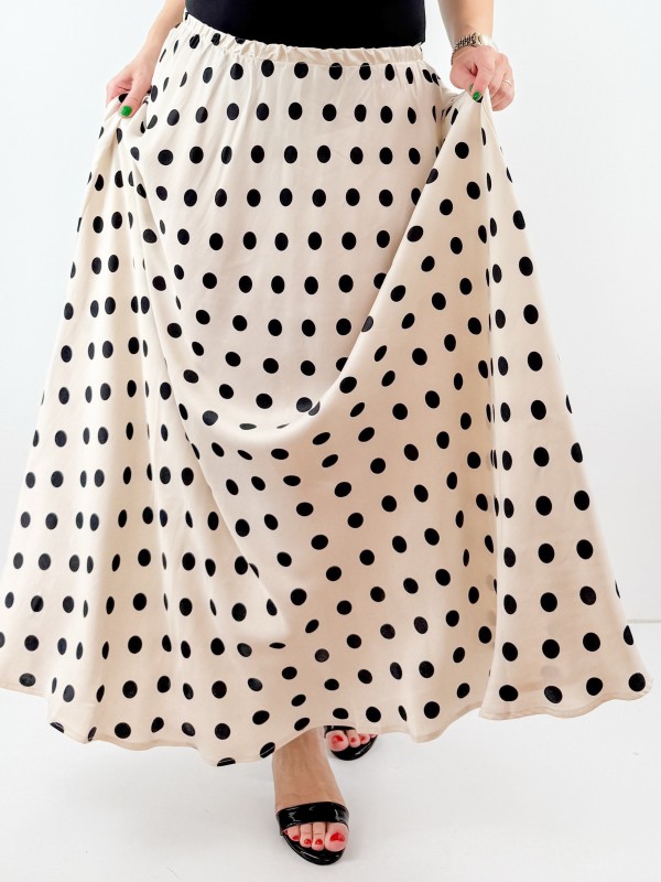 Polka dot creme color sateen maxi skirt