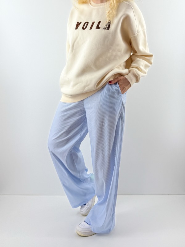 White striped poplin pants