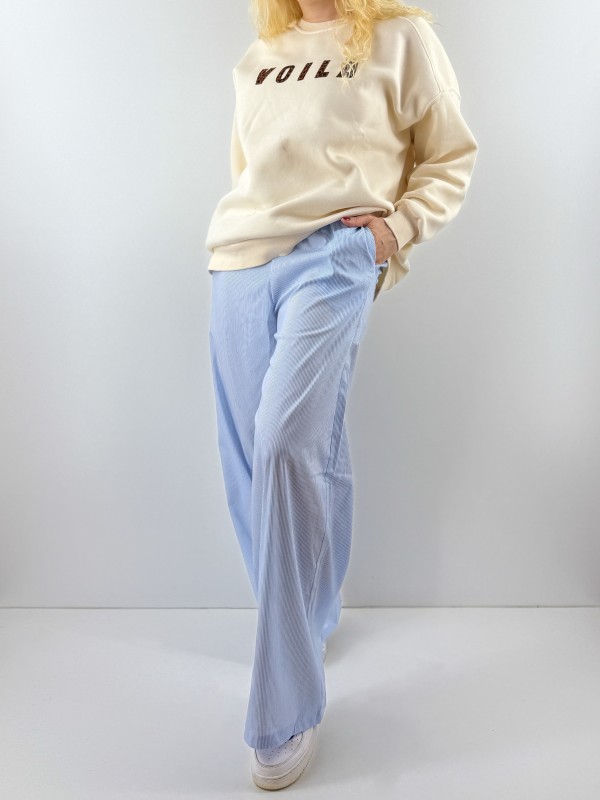 White striped poplin pants