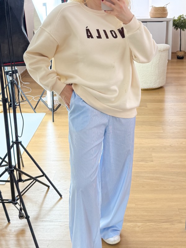 White striped poplin pants