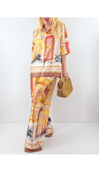 Özel baskı saten gömlek pantolon takım