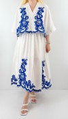 Embroidery detailed white shirt skirt set