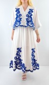 Embroidery detailed white shirt skirt set