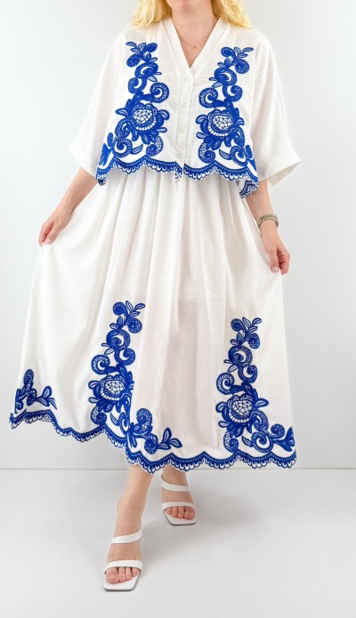 Embroidery detailed white shirt skirt set