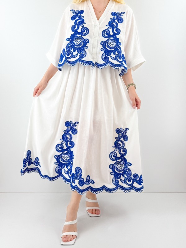 Embroidery detailed white shirt skirt set
