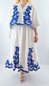 Embroidery detailed white shirt skirt set