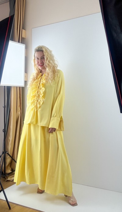 Yellow chiffon blouse skirt set