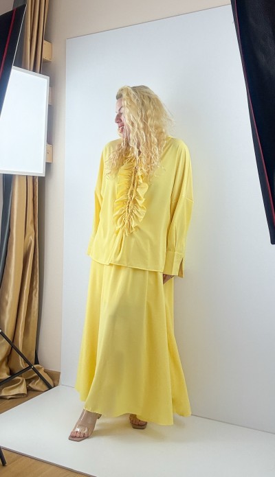 Yellow chiffon blouse skirt set