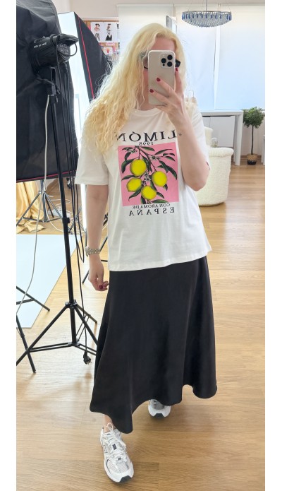 Limon baskılı beyaz pamuklu tişört