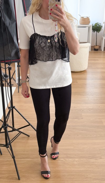 Dantel detaylı premium tişört