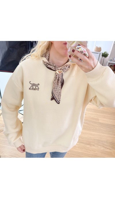 Fular yeri hazır krem fularlı sweatshirt