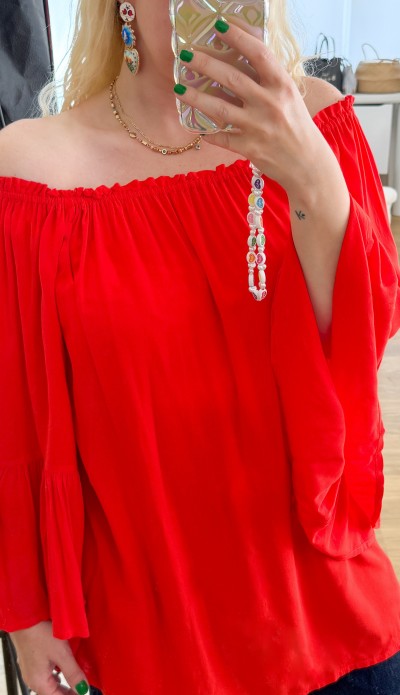 Narçiçeği omuzları açık bluz