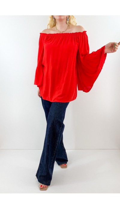 Narçiçeği omuzları açık bluz