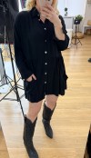 Siyah sedef düğmeli kloş elbise
