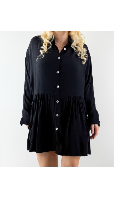 Siyah sedef düğmeli kloş elbise