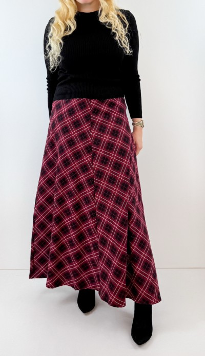 Bordo ekose maxi etek