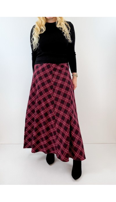 Bordo ekose maxi etek