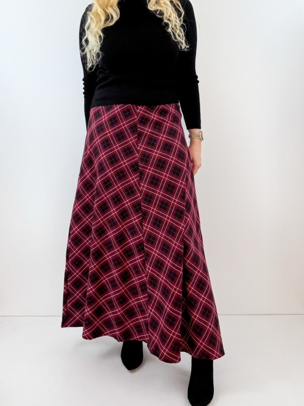 Bordo ekose maxi etek