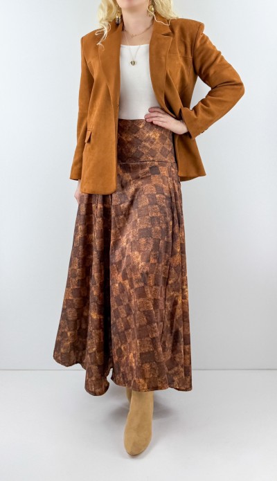 Kareli saten maxi etek