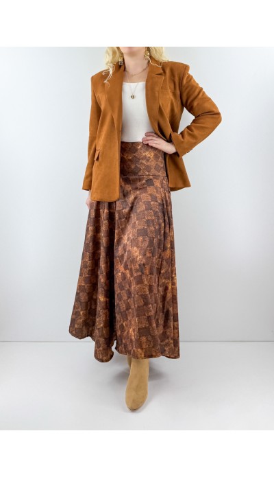 Kareli saten maxi etek