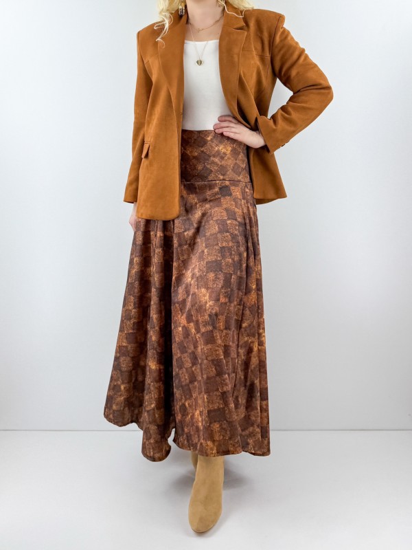 Kareli saten maxi etek