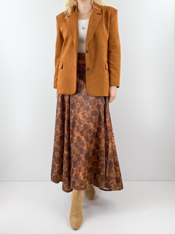 Kareli saten maxi etek