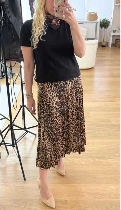 Leopar desen pliseli etek