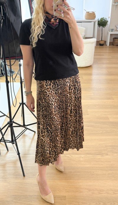 Leopar desen pliseli etek