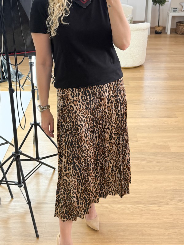 Leopar desen pliseli etek