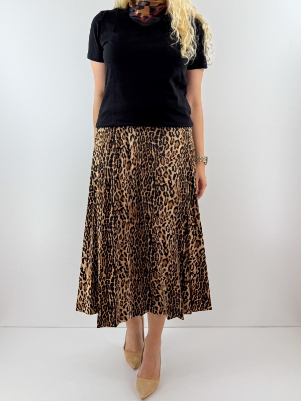 Leopar desen pliseli etek