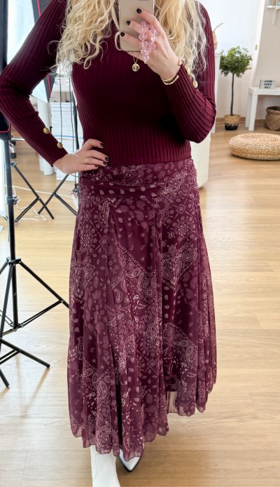 Paisley desen maxi şifon etek