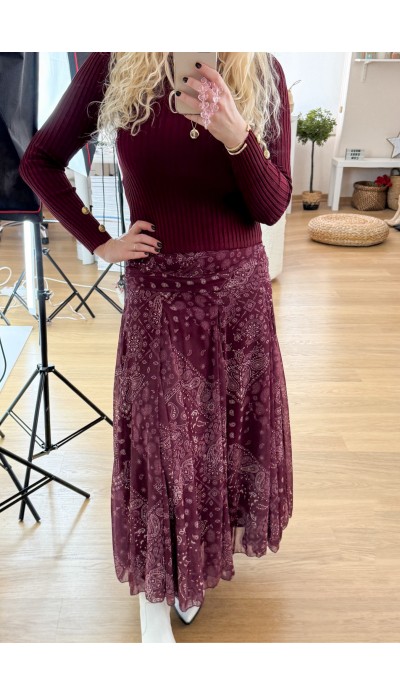 Paisley desen maxi şifon etek