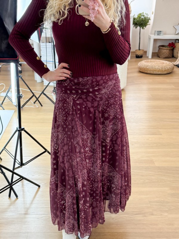 Paisley desen maxi şifon etek