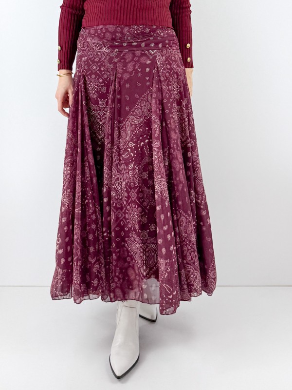 Paisley desen maxi şifon etek